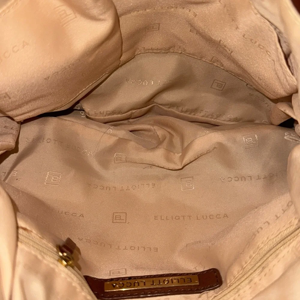 Elliott Luca Brown Pebbled Leather w/ Woven Details Everyday Medium Size Handbag